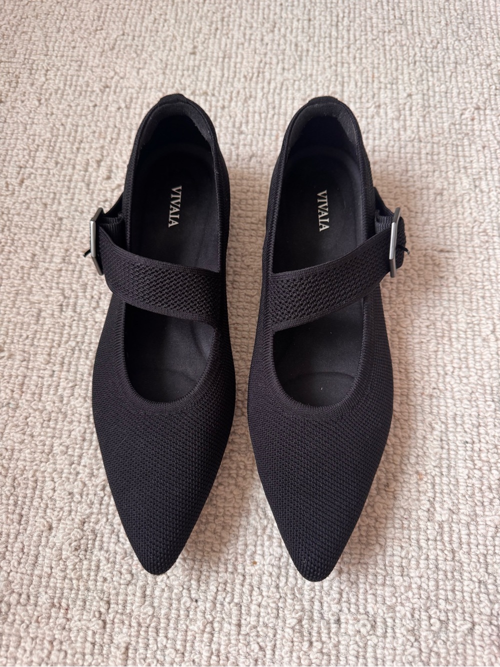 Vivaia | Pointed Black Maria Mary Jane Flats with Geometric Buckle ~ 41.5 US 10 - Picture 9 of 11